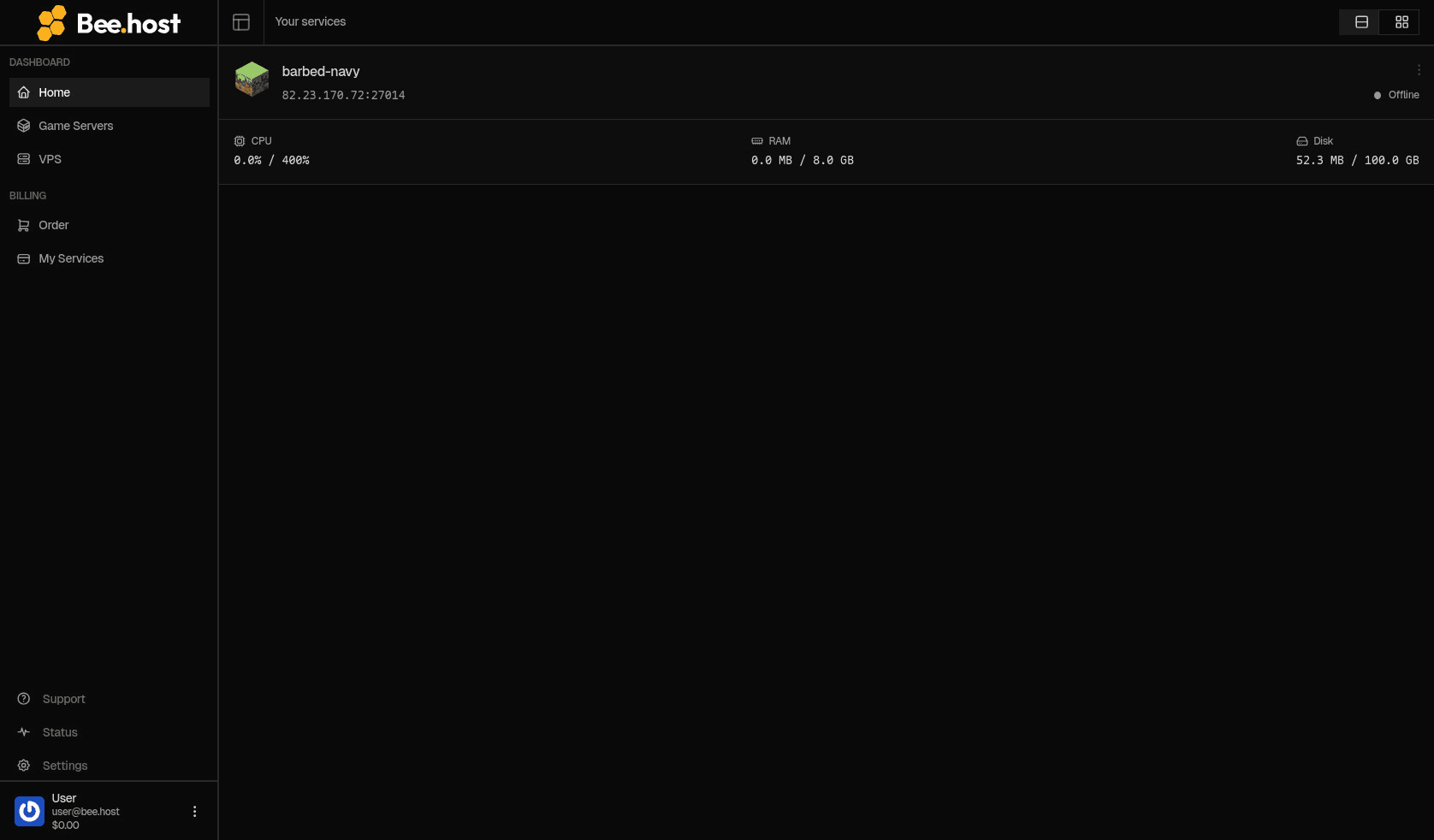 Game Panel Dashboard